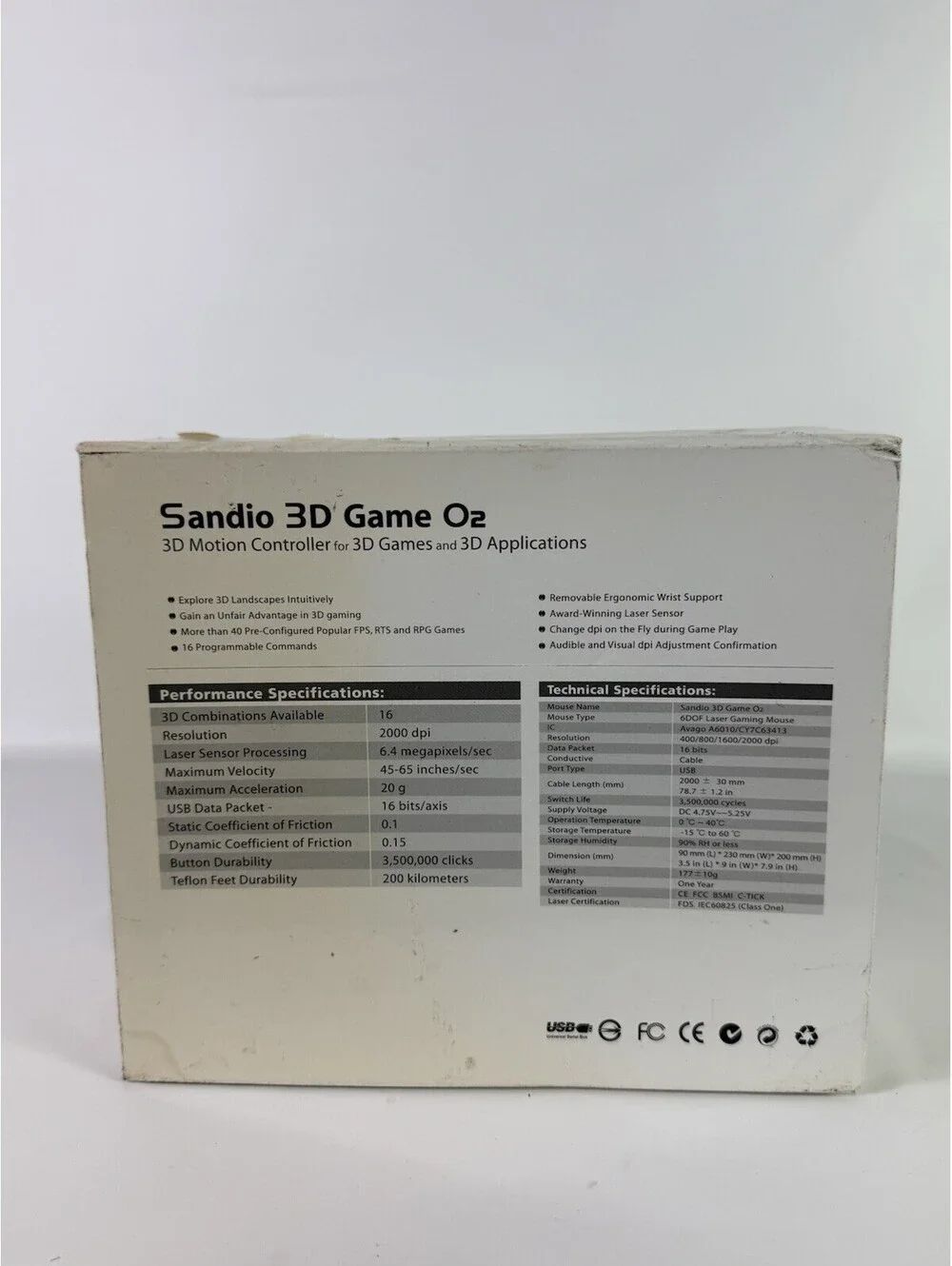 Sandio 3D Game O2 High Performance Laser Gaming Mouse NIB